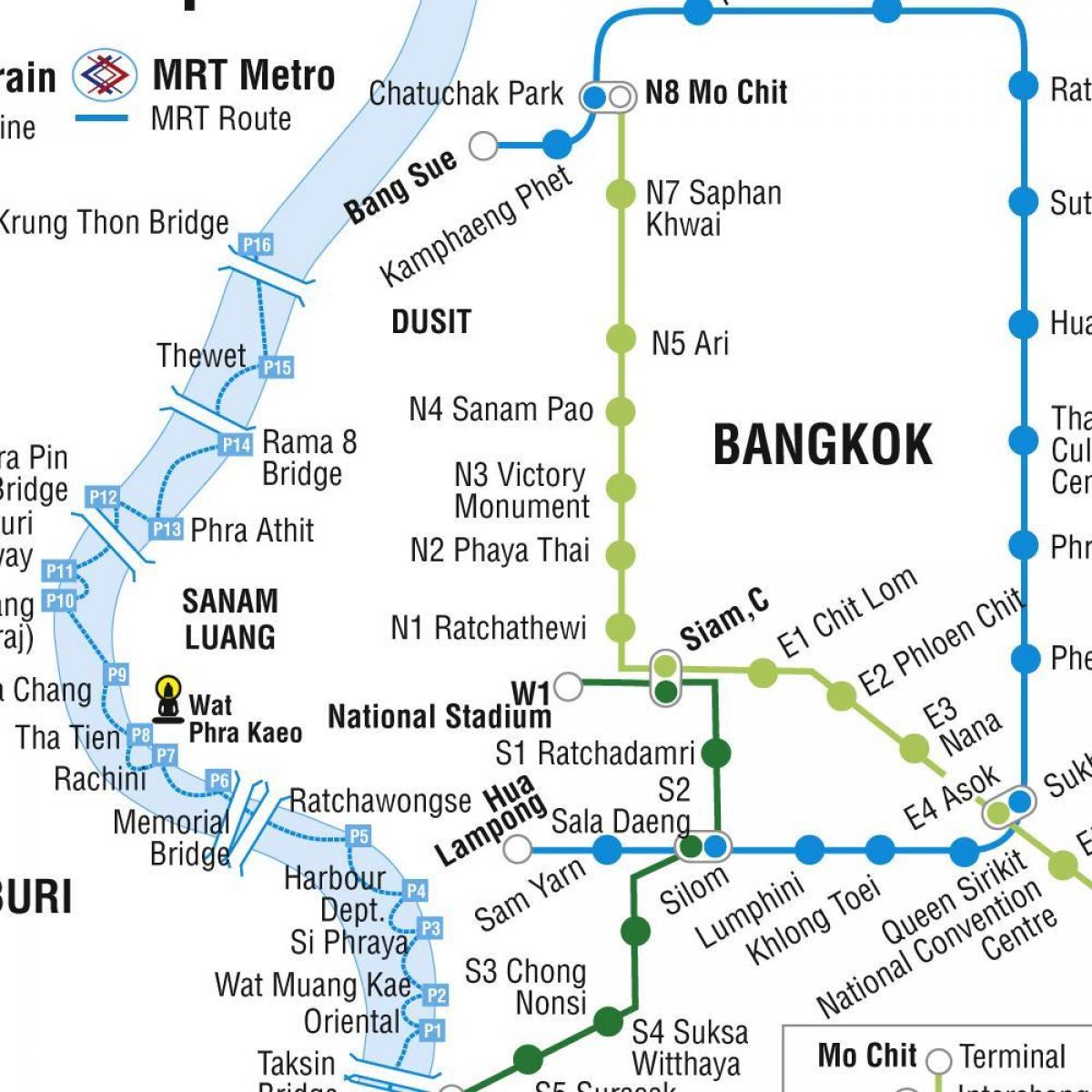 מפה של בנגקוק מטרו ו-skytrain