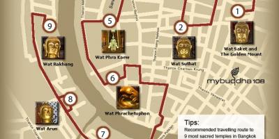 מפה של בנגקוק המקדש סיור